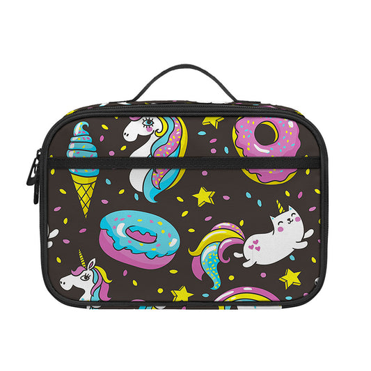 Girly Unicorn Donut Pattern Print Portable Lunch Bag