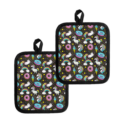 Girly Unicorn Donut Pattern Print Pot Holders
