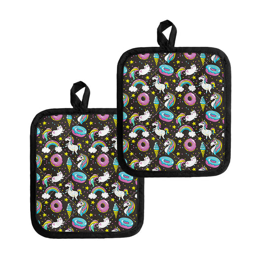 Girly Unicorn Donut Pattern Print Pot Holders
