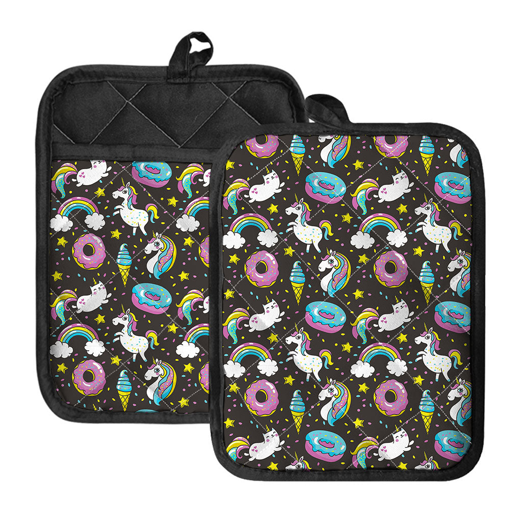 Girly Unicorn Donut Pattern Print Pot Holders With Pocket