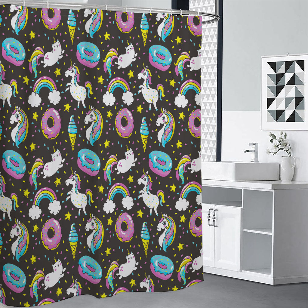 Girly Unicorn Donut Pattern Print Premium Shower Curtain