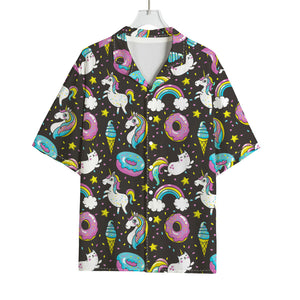 Girly Unicorn Donut Pattern Print Rayon Hawaiian Shirt