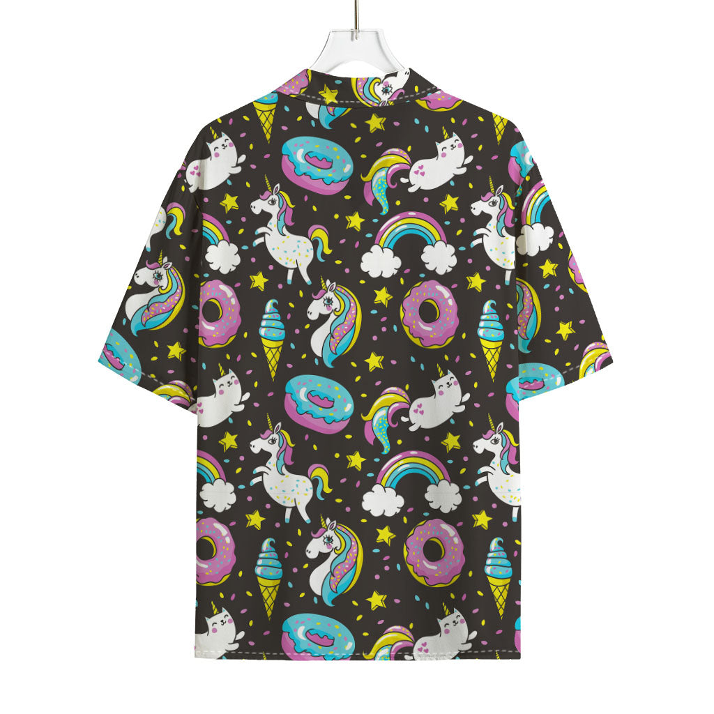 Girly Unicorn Donut Pattern Print Rayon Hawaiian Shirt