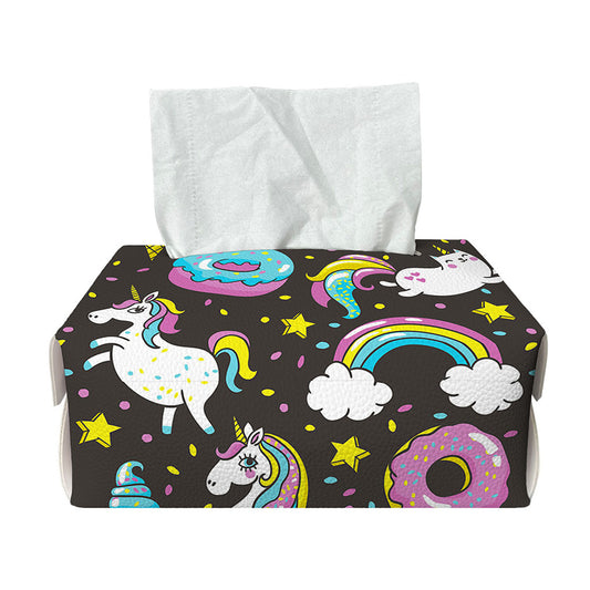 Girly Unicorn Donut Pattern Print Rectangle Tissue Box Cover