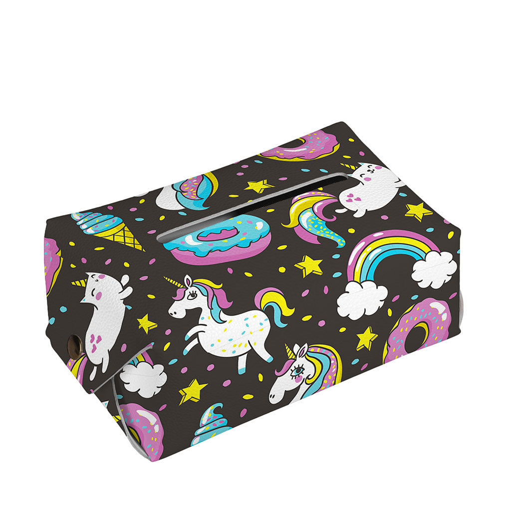 Girly Unicorn Donut Pattern Print Rectangle Tissue Box Cover