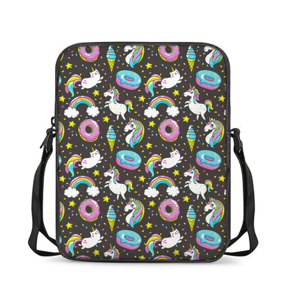 Girly Unicorn Donut Pattern Print Rectangular Crossbody Bag