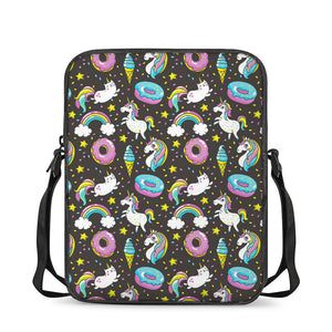 Girly Unicorn Donut Pattern Print Rectangular Crossbody Bag