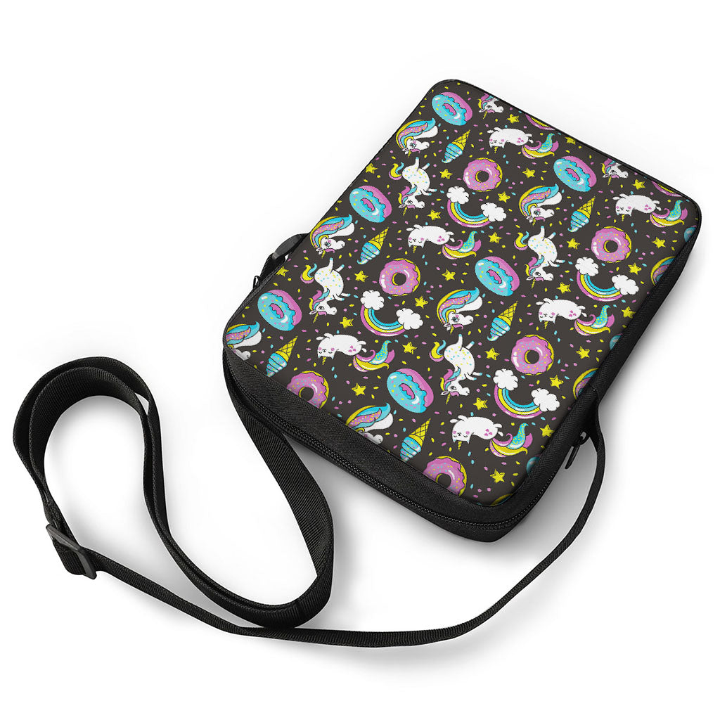 Girly Unicorn Donut Pattern Print Rectangular Crossbody Bag