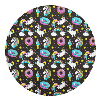 Girly Unicorn Donut Pattern Print Round Blanket