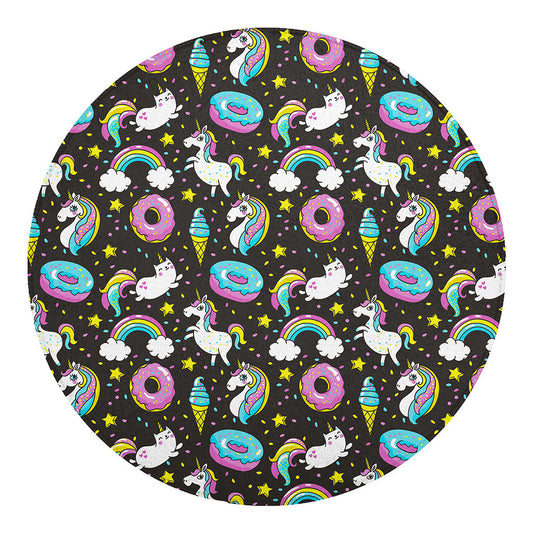Girly Unicorn Donut Pattern Print Round Blanket