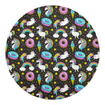 Girly Unicorn Donut Pattern Print Round Blanket