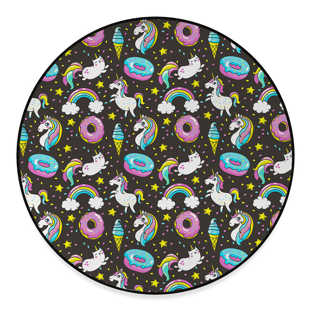 Girly Unicorn Donut Pattern Print Round Floor Mat