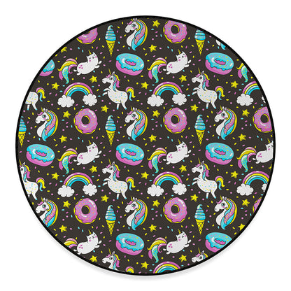 Girly Unicorn Donut Pattern Print Round Floor Mat