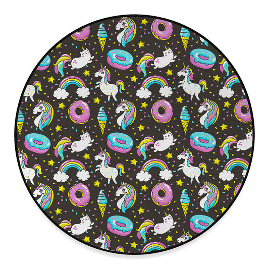 Girly Unicorn Donut Pattern Print Round Floor Mat