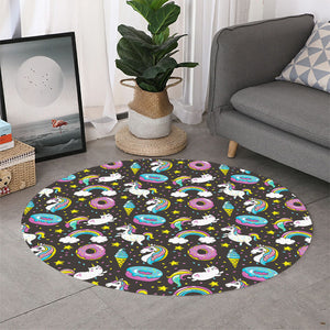 Girly Unicorn Donut Pattern Print Round Rug