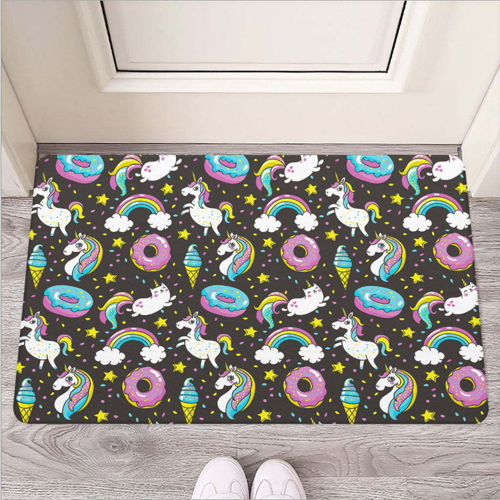 Girly Unicorn Donut Pattern Print Rubber Doormat