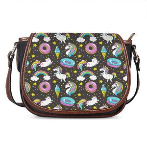 Girly Unicorn Donut Pattern Print Saddle Bag