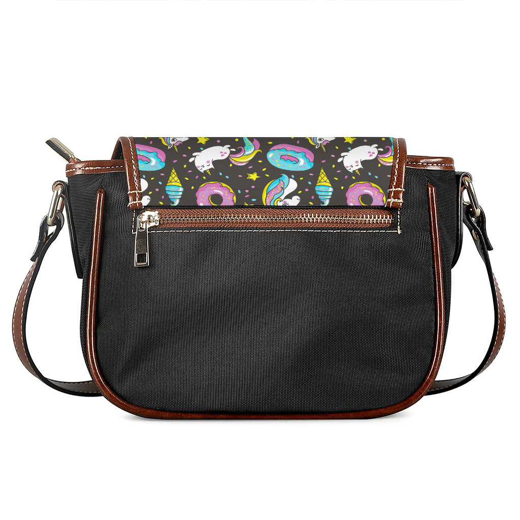 Girly Unicorn Donut Pattern Print Saddle Bag