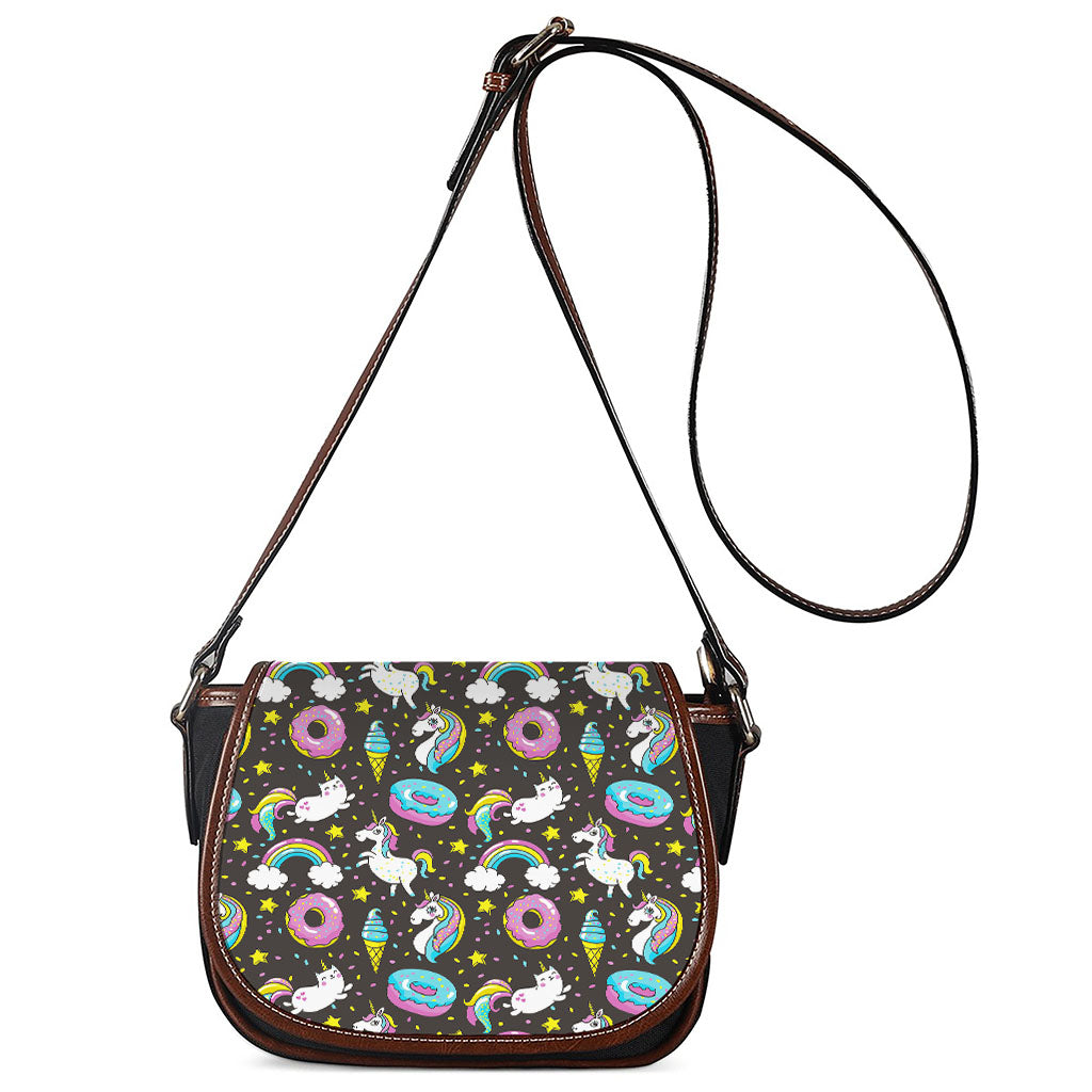 Girly Unicorn Donut Pattern Print Saddle Bag