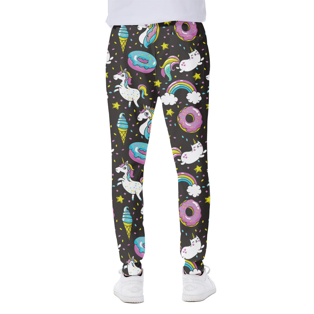 Girly Unicorn Donut Pattern Print Scuba Joggers