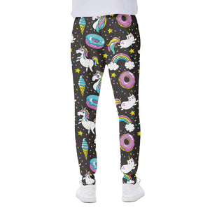 Girly Unicorn Donut Pattern Print Scuba Joggers