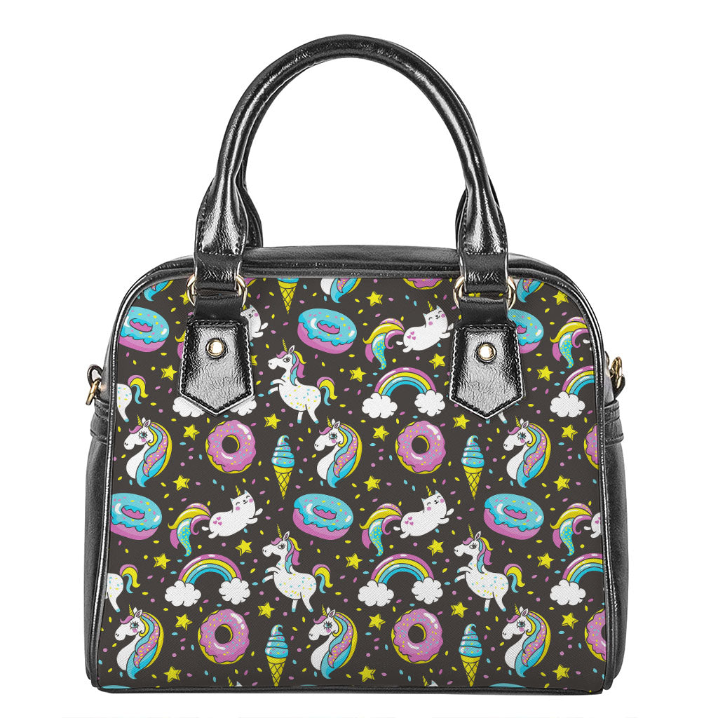 Girly Unicorn Donut Pattern Print Shoulder Handbag