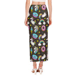 Girly Unicorn Donut Pattern Print Side Slit Maxi Skirt