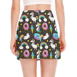 Girly Unicorn Donut Pattern Print Side Slit Mini Skirt