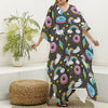 Girly Unicorn Donut Pattern Print Silk V-Neck Kaftan Dress