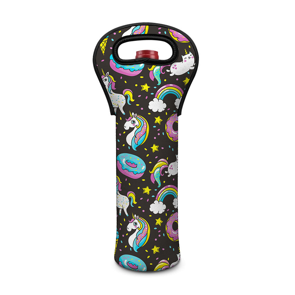 Girly Unicorn Donut Pattern Print Single Neoprene Wine Tote