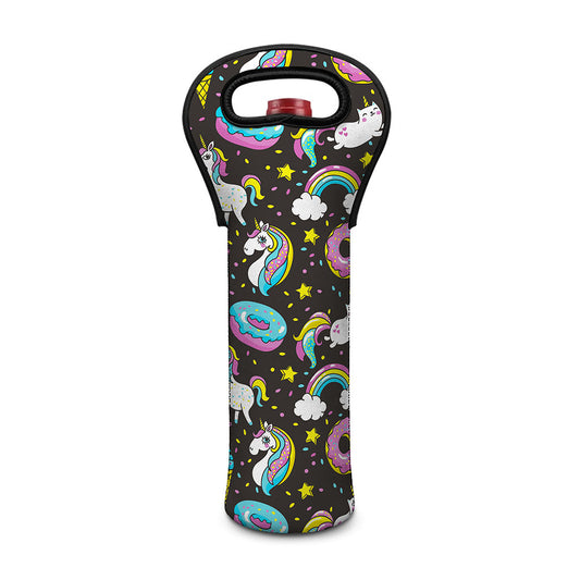 Girly Unicorn Donut Pattern Print Single Neoprene Wine Tote