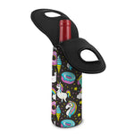 Girly Unicorn Donut Pattern Print Single Neoprene Wine Tote