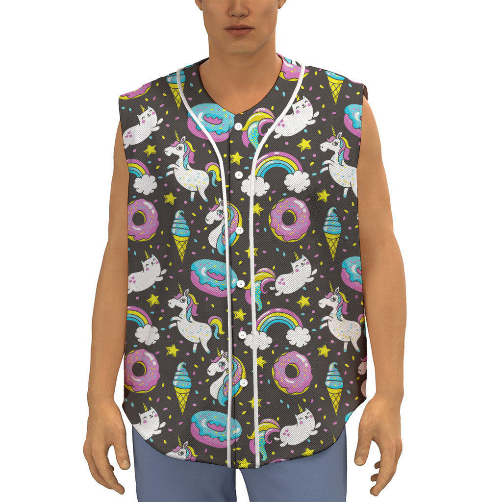 Girly Unicorn Donut Pattern Print Sleeveless Baseball Jersey