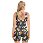 Girly Unicorn Donut Pattern Print Sleeveless One Piece Swimsuit