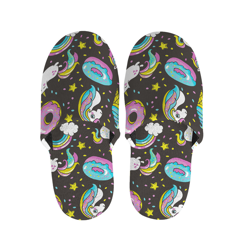 Girly Unicorn Donut Pattern Print Slippers