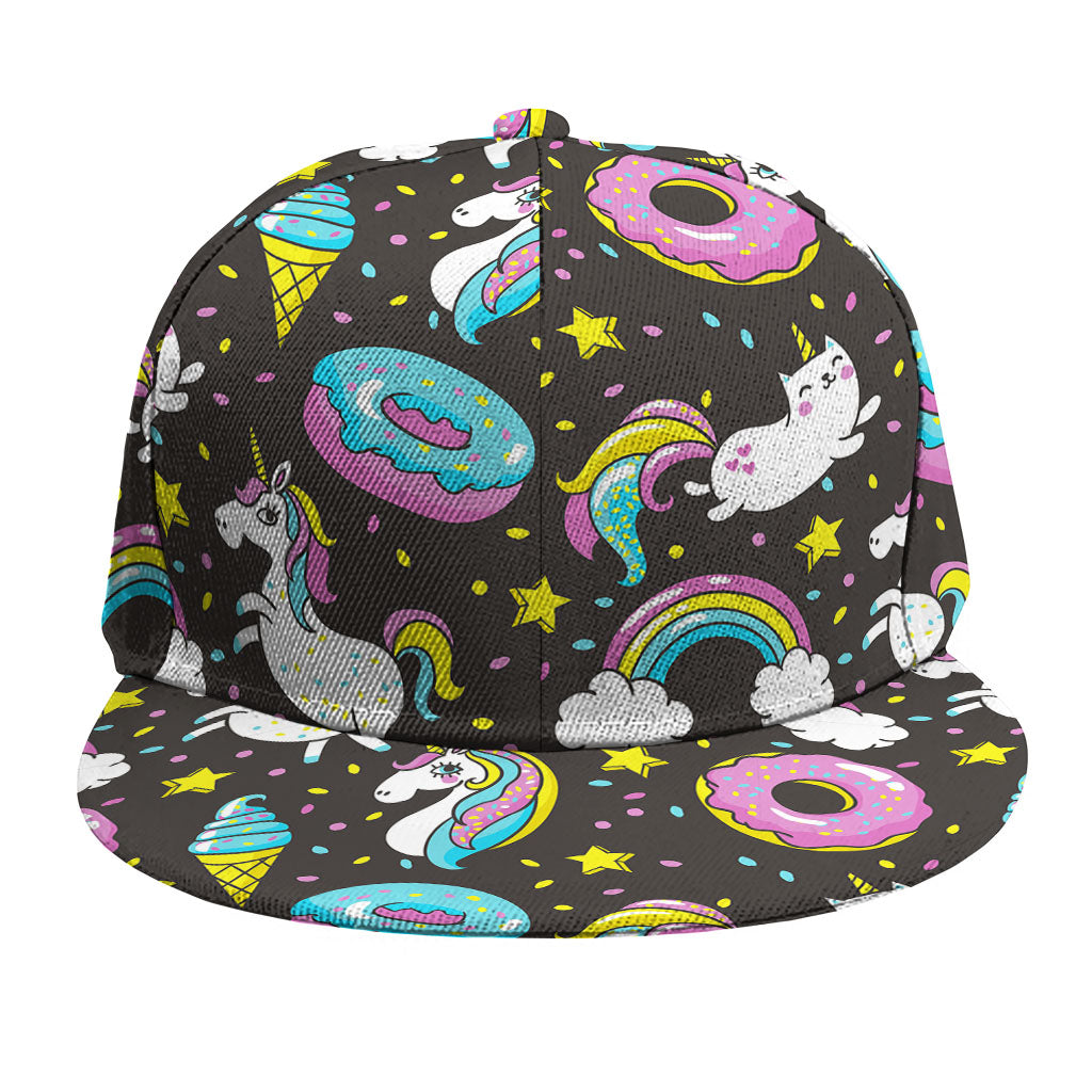 Girly Unicorn Donut Pattern Print Snapback Cap