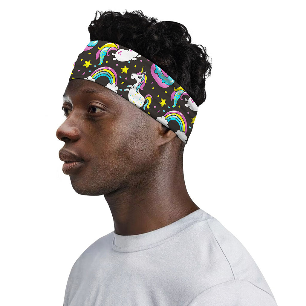 Girly Unicorn Donut Pattern Print Sports Headband