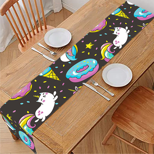 Girly Unicorn Donut Pattern Print Table Runner