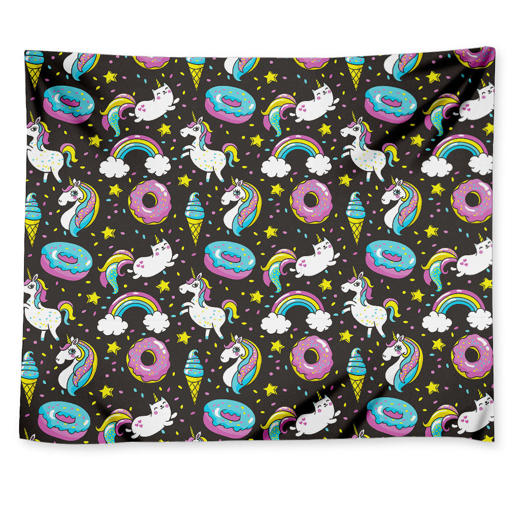 Girly Unicorn Donut Pattern Print Tapestry