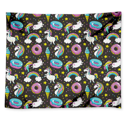 Girly Unicorn Donut Pattern Print Tapestry