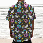 Girly Unicorn Donut Pattern Print Textured Short Sleeve Shirt