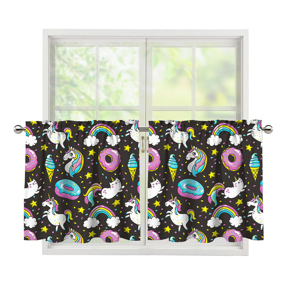 Girly Unicorn Donut Pattern Print Tier Curtains