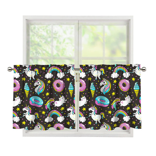 Girly Unicorn Donut Pattern Print Tier Curtains