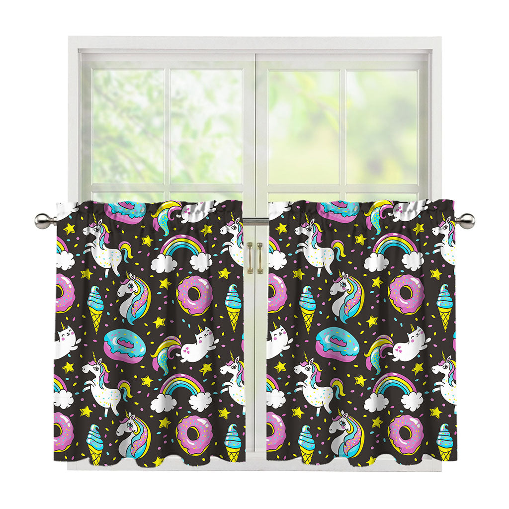 Girly Unicorn Donut Pattern Print Tier Curtains