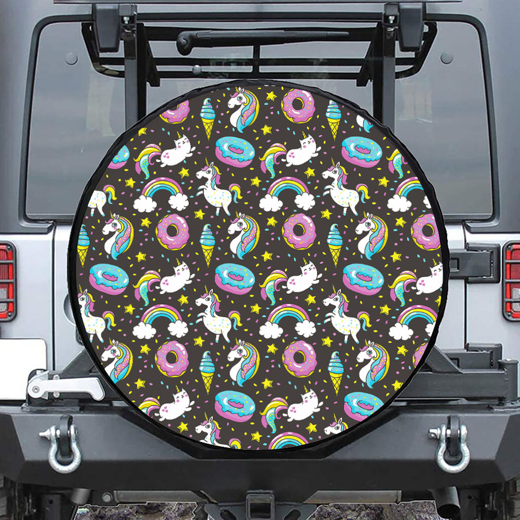 Girly Unicorn Donut Pattern Print Tire Cover