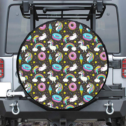 Girly Unicorn Donut Pattern Print Tire Cover