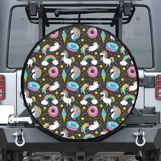 Girly Unicorn Donut Pattern Print Tire Cover