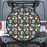 Girly Unicorn Donut Pattern Print Tire Cover
