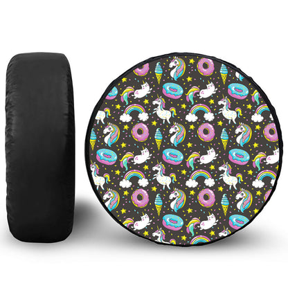 Girly Unicorn Donut Pattern Print Tire Cover