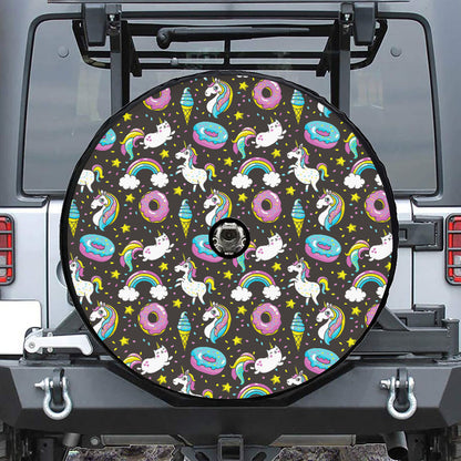 Girly Unicorn Donut Pattern Print Tire Cover With Camera Hole